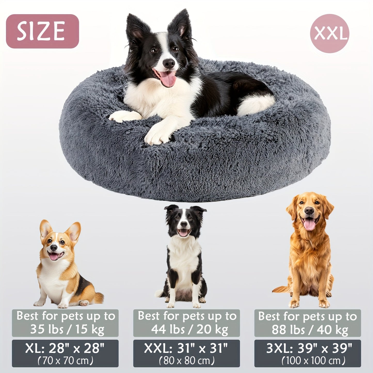 Calming Dog & Cat Bed, Donut Cuddler Warming Cozy Soft Round Bed, Fluffy Faux Fur Plush Cushion Bed For Small Medium And Large Dogs And Cats (16"/20"/24"/28"/31"/39")