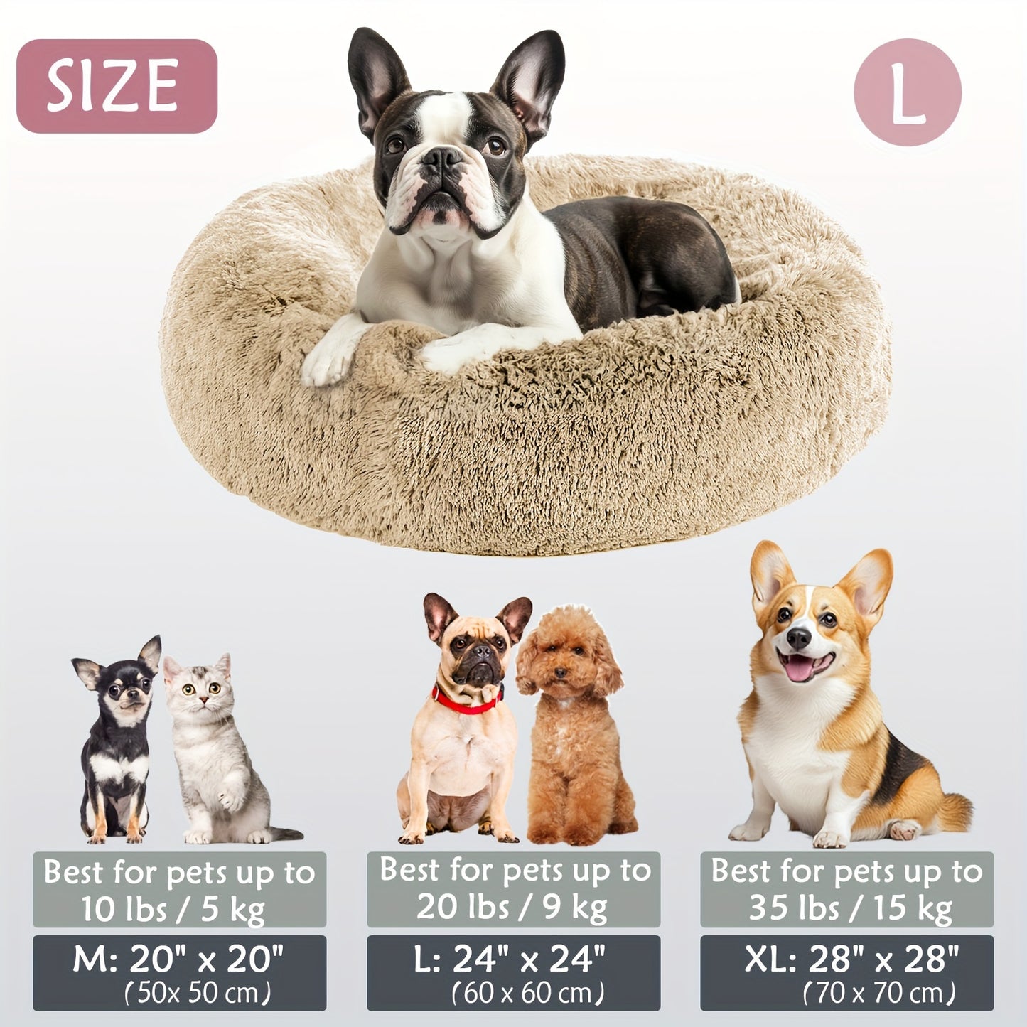 Calming Dog & Cat Bed, Donut Cuddler Warming Cozy Soft Round Bed, Fluffy Faux Fur Plush Cushion Bed For Small Medium And Large Dogs And Cats (16"/20"/24"/28"/31"/39")