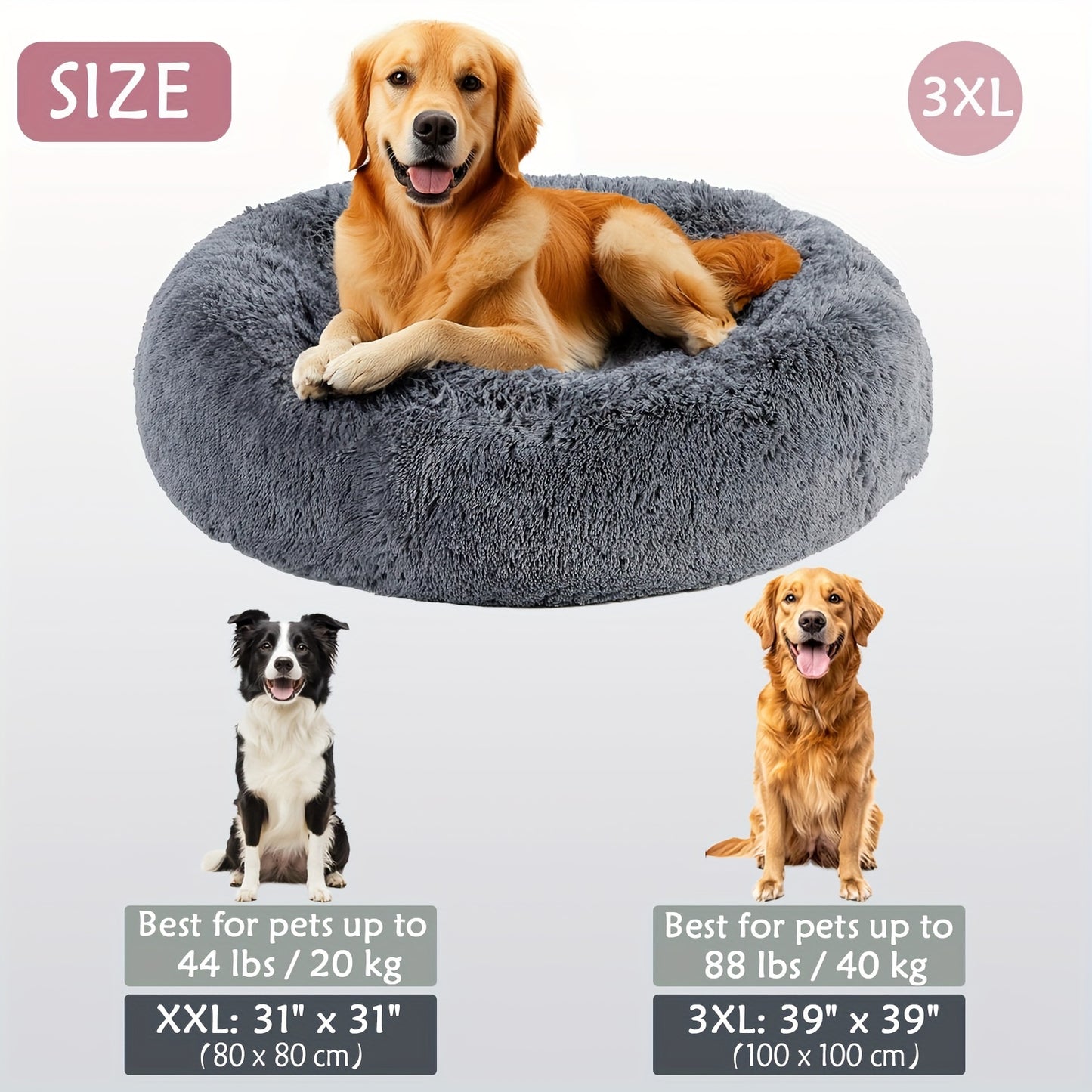 Calming Dog & Cat Bed, Donut Cuddler Warming Cozy Soft Round Bed, Fluffy Faux Fur Plush Cushion Bed For Small Medium And Large Dogs And Cats (16"/20"/24"/28"/31"/39")