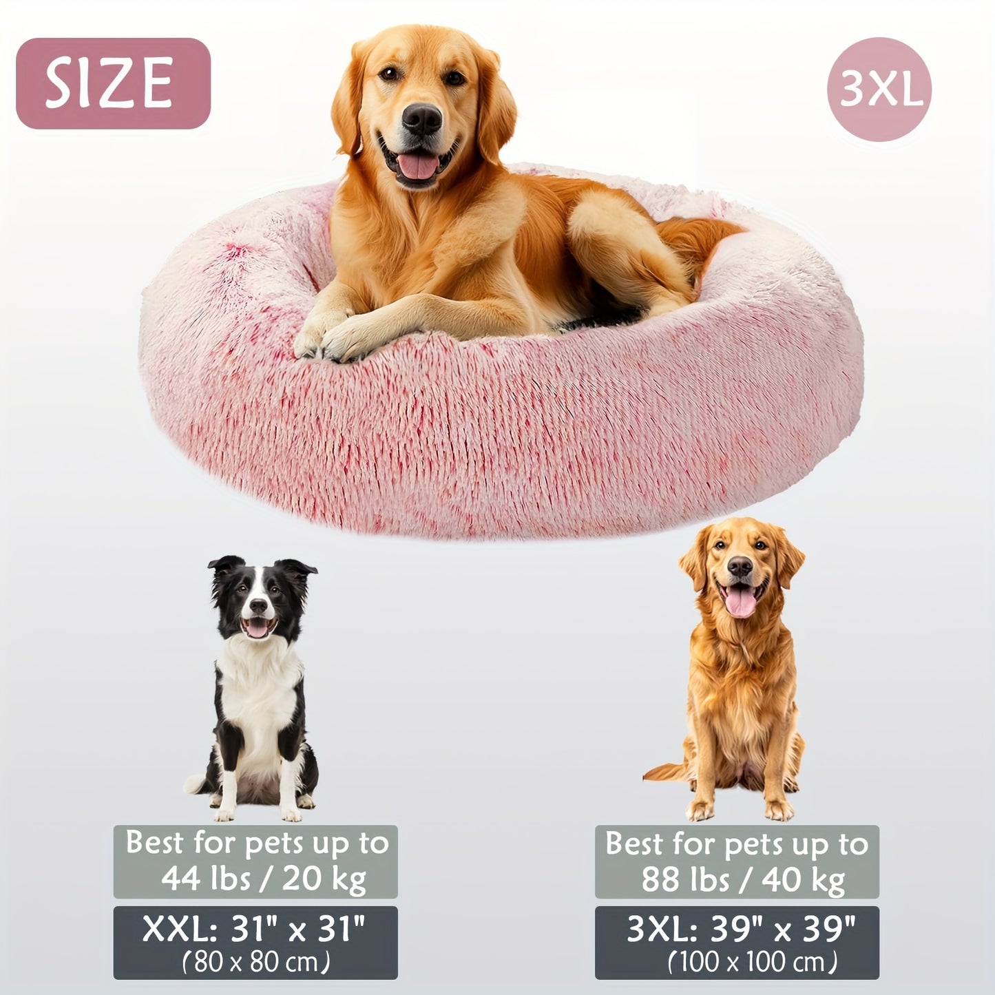 Calming Dog & Cat Bed, Donut Cuddler Warming Cozy Soft Round Bed, Fluffy Faux Fur Plush Cushion Bed For Small Medium And Large Dogs And Cats (16"/20"/24"/28"/31"/39")