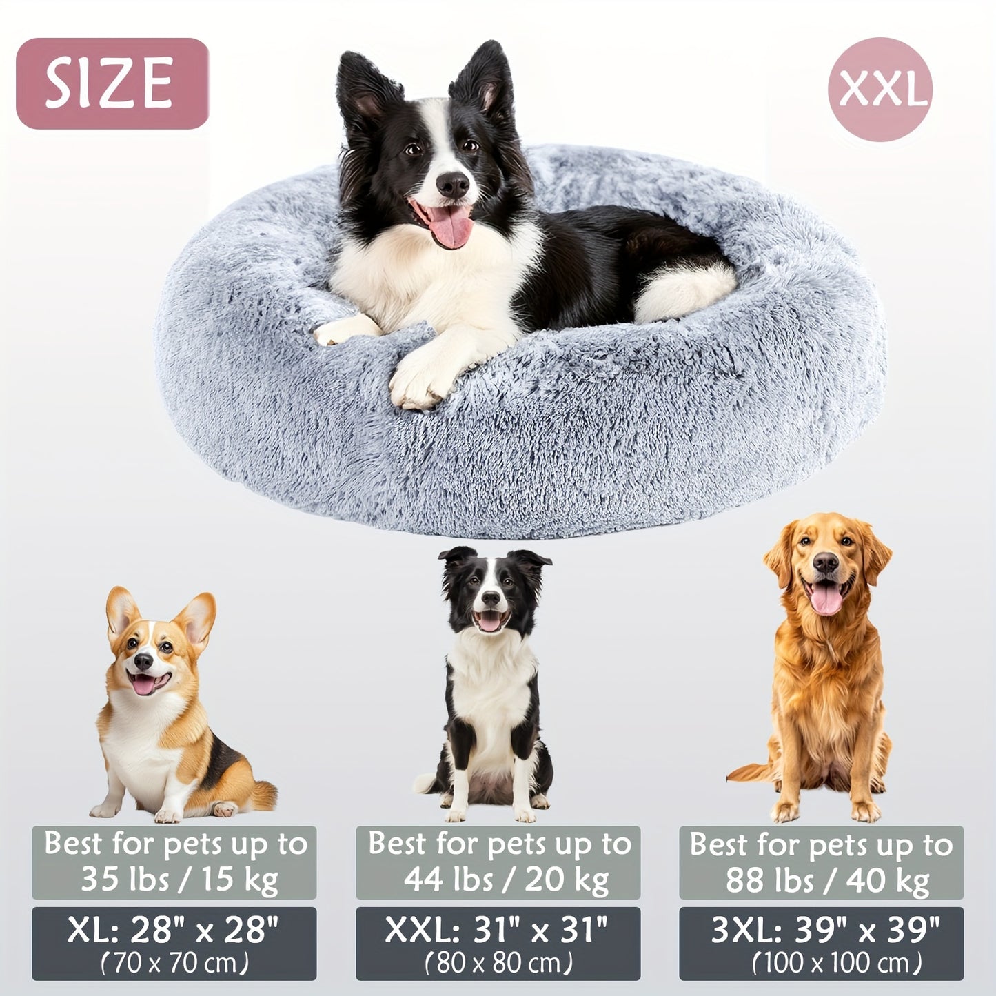 Calming Dog & Cat Bed, Donut Cuddler Warming Cozy Soft Round Bed, Fluffy Faux Fur Plush Cushion Bed For Small Medium And Large Dogs And Cats (16"/20"/24"/28"/31"/39")