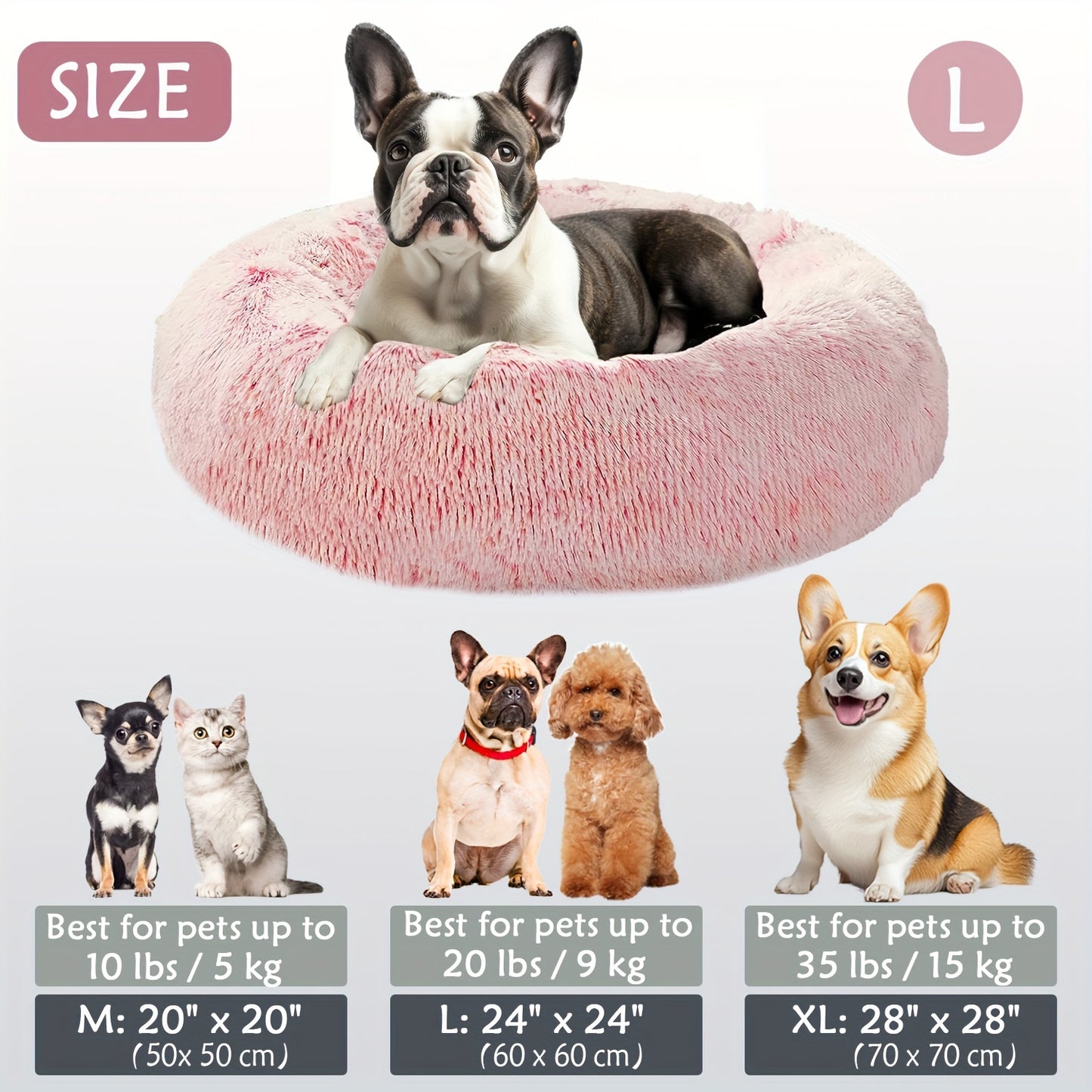 Calming Dog & Cat Bed, Donut Cuddler Warming Cozy Soft Round Bed, Fluffy Faux Fur Plush Cushion Bed For Small Medium And Large Dogs And Cats (16"/20"/24"/28"/31"/39")