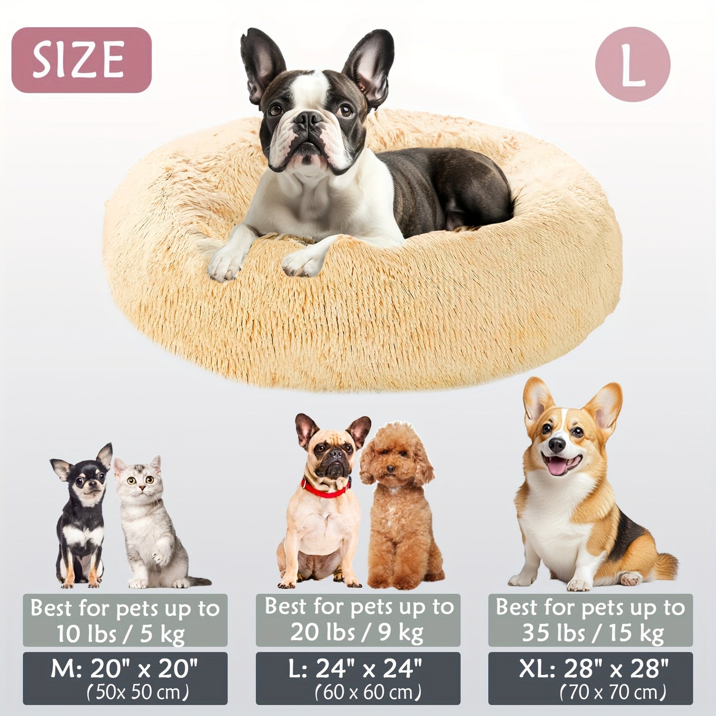 Calming Dog & Cat Bed, Donut Cuddler Warming Cozy Soft Round Bed, Fluffy Faux Fur Plush Cushion Bed For Small Medium And Large Dogs And Cats (16"/20"/24"/28"/31"/39")