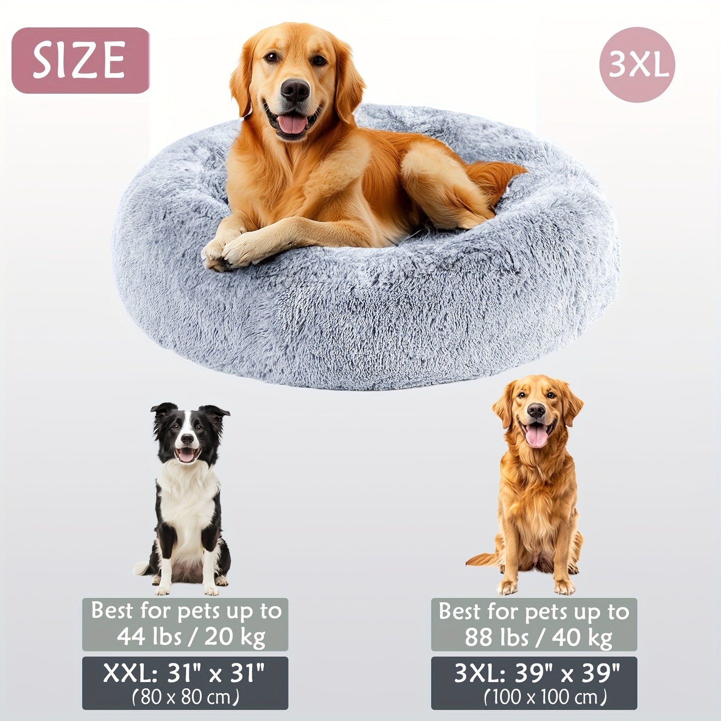 Calming Dog & Cat Bed, Donut Cuddler Warming Cozy Soft Round Bed, Fluffy Faux Fur Plush Cushion Bed For Small Medium And Large Dogs And Cats (16"/20"/24"/28"/31"/39")