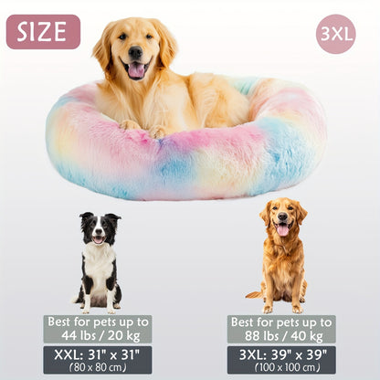 Calming Dog & Cat Bed, Donut Cuddler Warming Cozy Soft Round Bed, Fluffy Faux Fur Plush Cushion Bed For Small Medium And Large Dogs And Cats (16"/20"/24"/28"/31"/39")