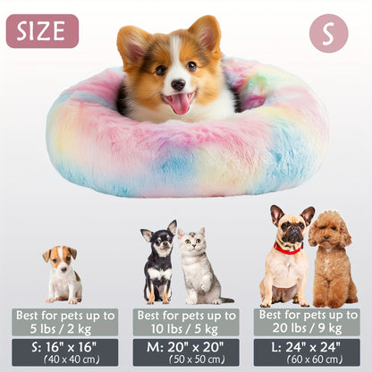 Calming Dog & Cat Bed, Donut Cuddler Warming Cozy Soft Round Bed, Fluffy Faux Fur Plush Cushion Bed For Small Medium And Large Dogs And Cats (16"/20"/24"/28"/31"/39")