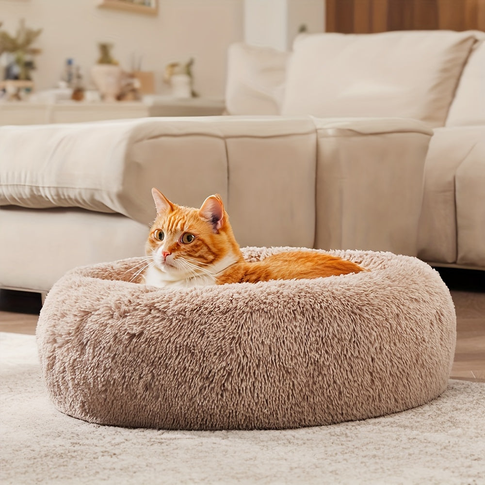 Calming Dog & Cat Bed, Donut Cuddler Warming Cozy Soft Round Bed, Fluffy Faux Fur Plush Cushion Bed For Small Medium And Large Dogs And Cats (16"/20"/24"/28"/31"/39")