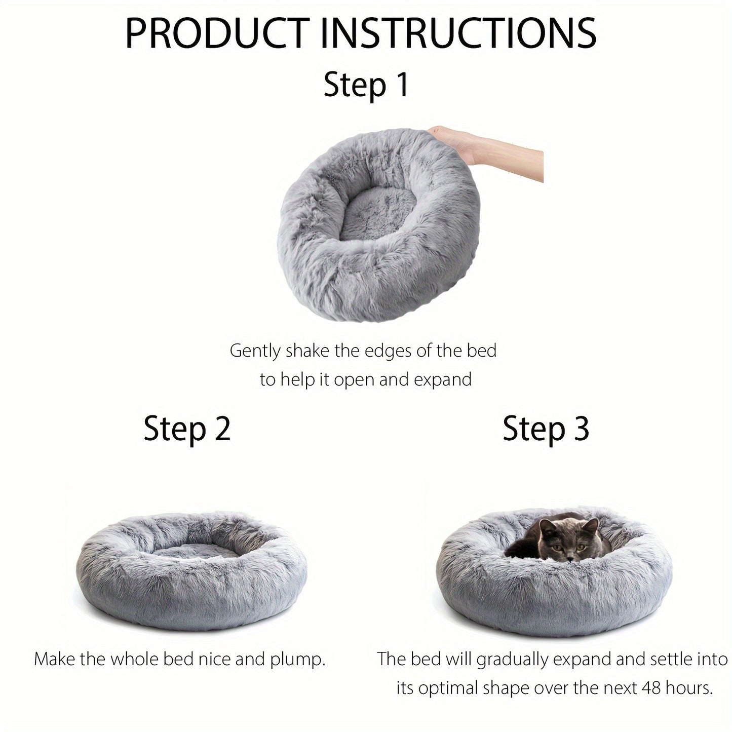 Calming Dog & Cat Bed, Donut Cuddler Warming Cozy Soft Round Bed, Fluffy Faux Fur Plush Cushion Bed For Small Medium And Large Dogs And Cats (16"/20"/24"/28"/31"/39")