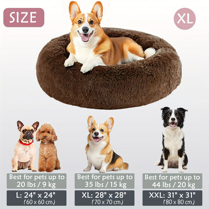 Calming Dog & Cat Bed, Donut Cuddler Warming Cozy Soft Round Bed, Fluffy Faux Fur Plush Cushion Bed For Small Medium And Large Dogs And Cats (16"/20"/24"/28"/31"/39")