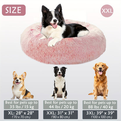 Calming Dog & Cat Bed, Donut Cuddler Warming Cozy Soft Round Bed, Fluffy Faux Fur Plush Cushion Bed For Small Medium And Large Dogs And Cats (16"/20"/24"/28"/31"/39")