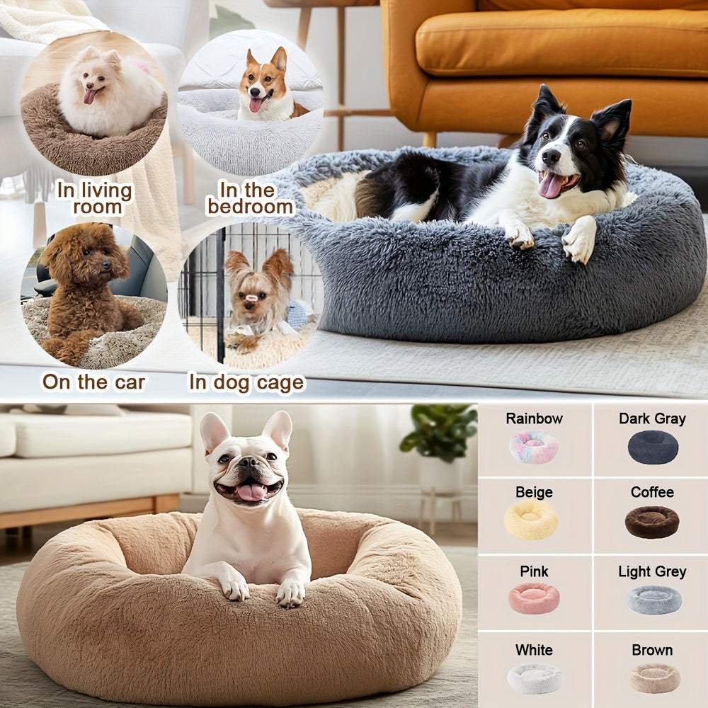 Calming Dog & Cat Bed, Donut Cuddler Warming Cozy Soft Round Bed, Fluffy Faux Fur Plush Cushion Bed For Small Medium And Large Dogs And Cats (16"/20"/24"/28"/31"/39")
