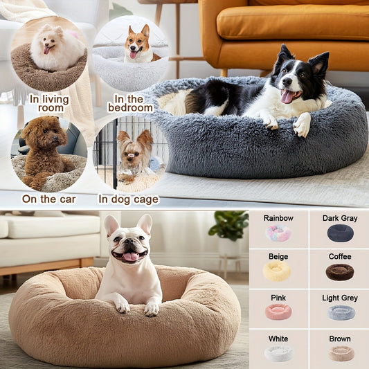 Calming Dog & Cat Bed, Donut Cuddler Warming Cozy Soft Round Bed, Fluffy Faux Fur Plush Cushion Bed For Small Medium And Large Dogs And Cats (16"/20"/24"/28"/31"/39")