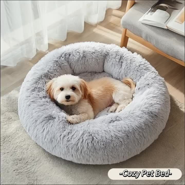 Calming Dog & Cat Bed, Donut Cuddler Warming Cozy Soft Round Bed, Fluffy Faux Fur Plush Cushion Bed For Small Medium And Large Dogs And Cats (16"/20"/24"/28"/31"/39")