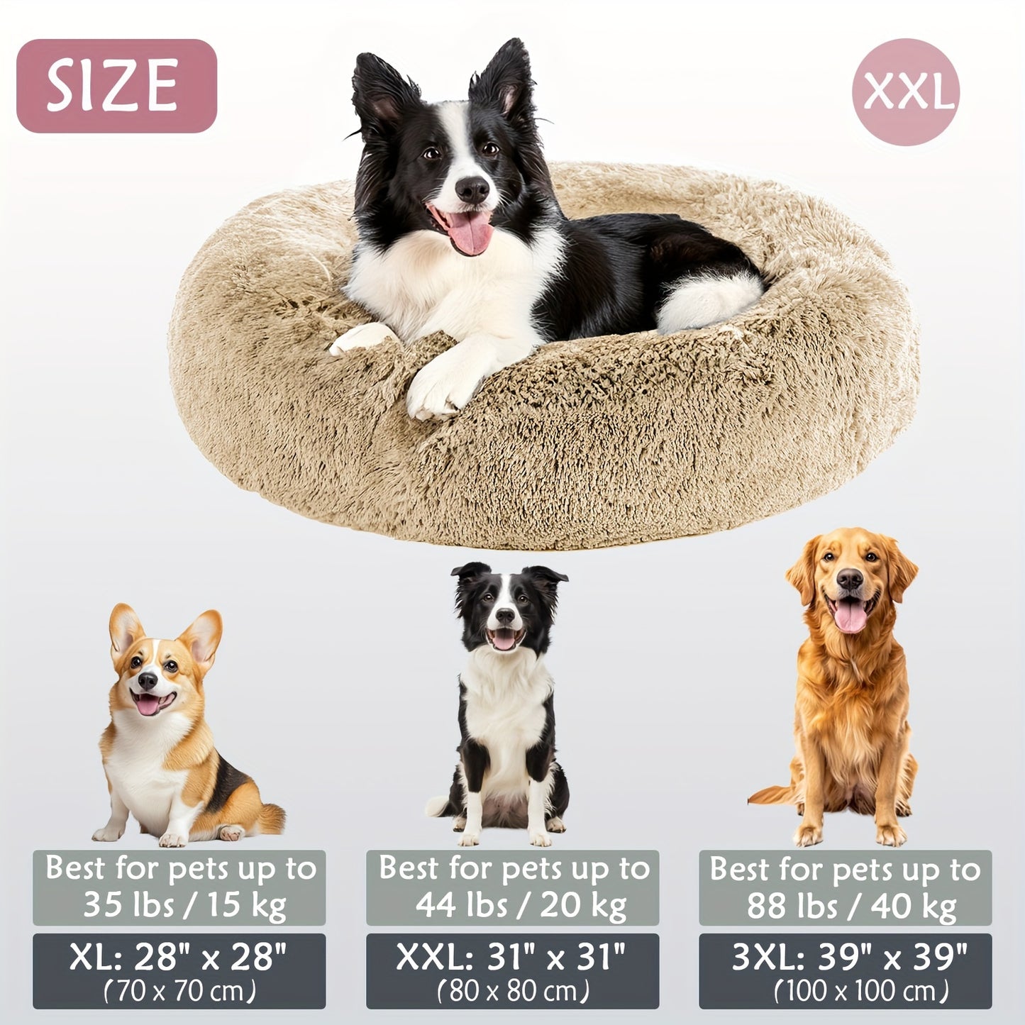 Calming Dog & Cat Bed, Donut Cuddler Warming Cozy Soft Round Bed, Fluffy Faux Fur Plush Cushion Bed For Small Medium And Large Dogs And Cats (16"/20"/24"/28"/31"/39")