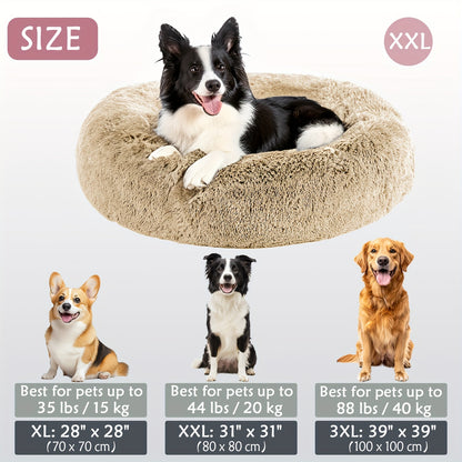 Calming Dog & Cat Bed, Donut Cuddler Warming Cozy Soft Round Bed, Fluffy Faux Fur Plush Cushion Bed For Small Medium And Large Dogs And Cats (16"/20"/24"/28"/31"/39")