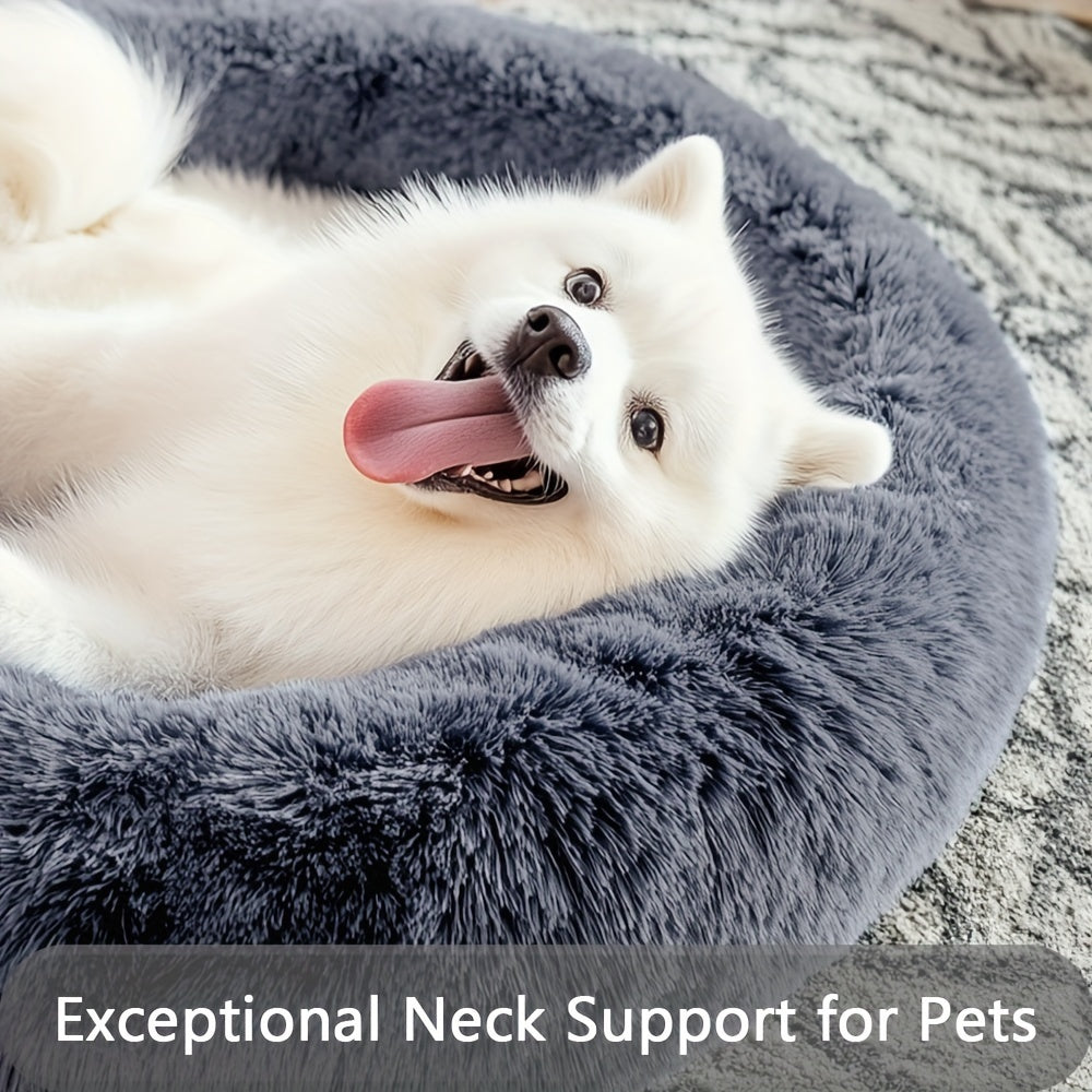Calming Dog & Cat Bed, Donut Cuddler Warming Cozy Soft Round Bed, Fluffy Faux Fur Plush Cushion Bed For Small Medium And Large Dogs And Cats (16"/20"/24"/28"/31"/39")