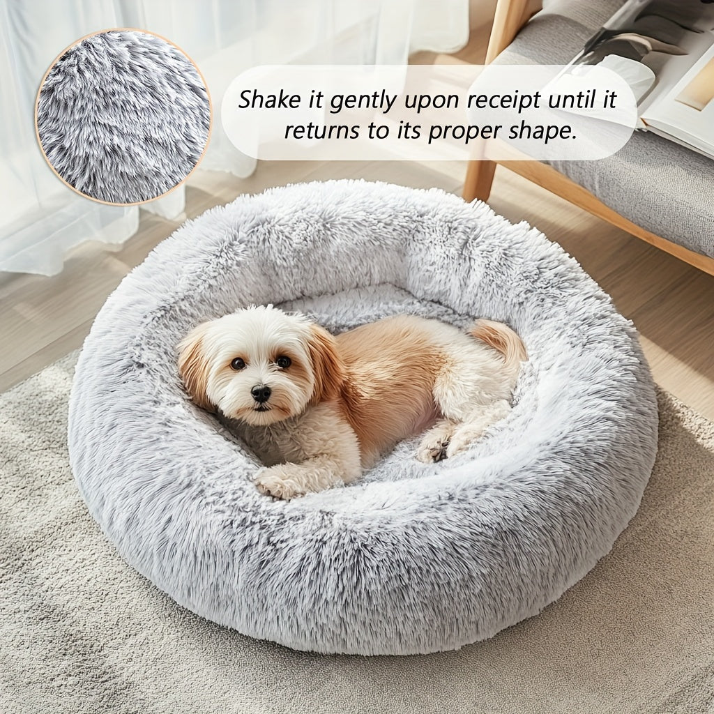 Calming Dog & Cat Bed, Donut Cuddler Warming Cozy Soft Round Bed, Fluffy Faux Fur Plush Cushion Bed For Small Medium And Large Dogs And Cats (16"/20"/24"/28"/31"/39")