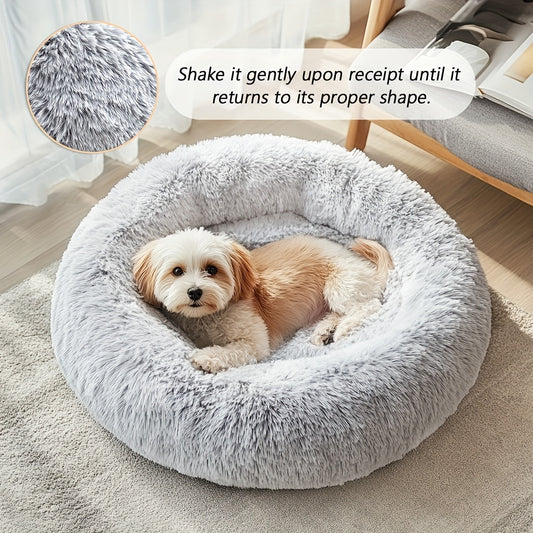 Calming Dog & Cat Bed, Donut Cuddler Warming Cozy Soft Round Bed, Fluffy Faux Fur Plush Cushion Bed For Small Medium And Large Dogs And Cats (16"/20"/24"/28"/31"/39")