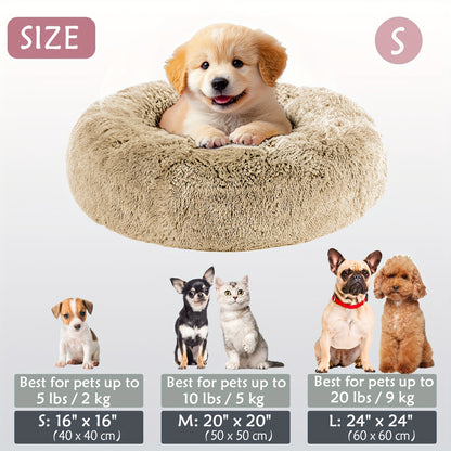 Calming Dog & Cat Bed, Donut Cuddler Warming Cozy Soft Round Bed, Fluffy Faux Fur Plush Cushion Bed For Small Medium And Large Dogs And Cats (16"/20"/24"/28"/31"/39")