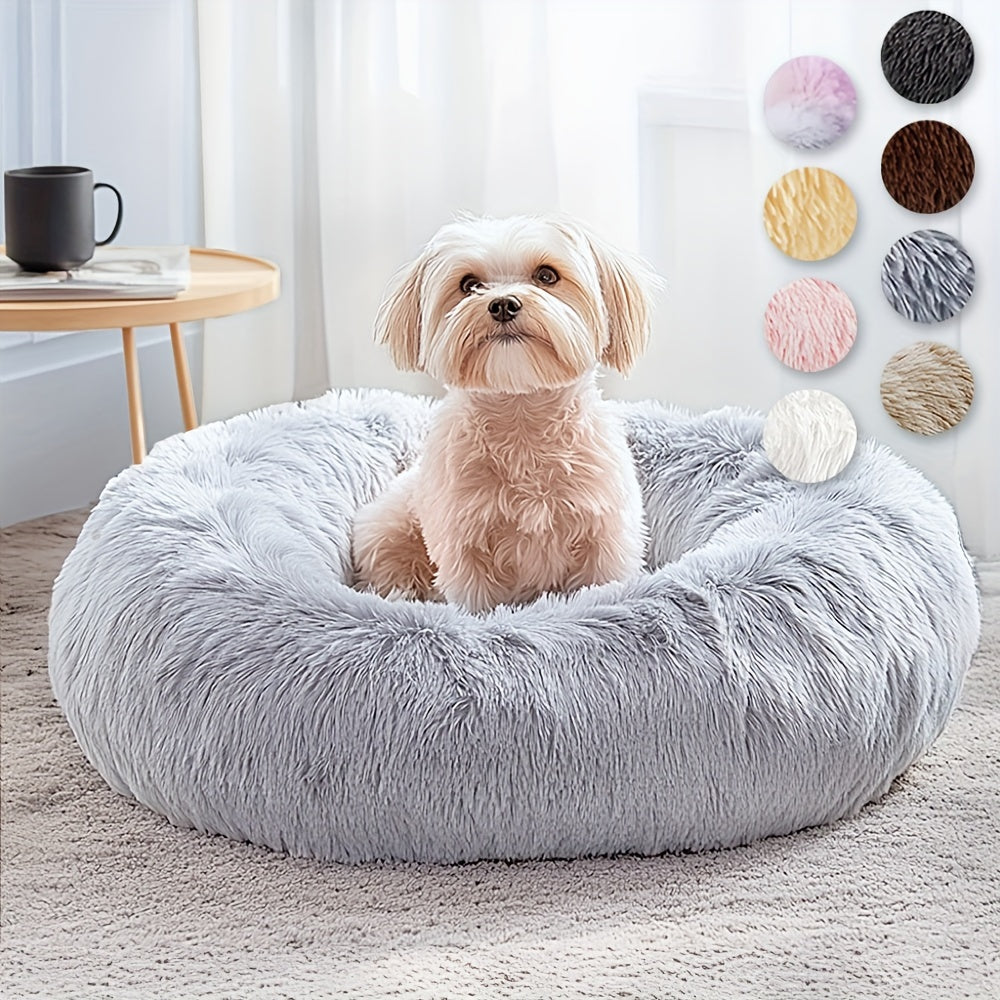 Calming Dog & Cat Bed, Donut Cuddler Warming Cozy Soft Round Bed, Fluffy Faux Fur Plush Cushion Bed For Small Medium And Large Dogs And Cats (16"/20"/24"/28"/31"/39")