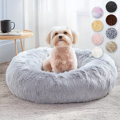 Calming Dog & Cat Bed, Donut Cuddler Warming Cozy Soft Round Bed, Fluffy Faux Fur Plush Cushion Bed For Small Medium And Large Dogs And Cats (16"/20"/24"/28"/31"/39")