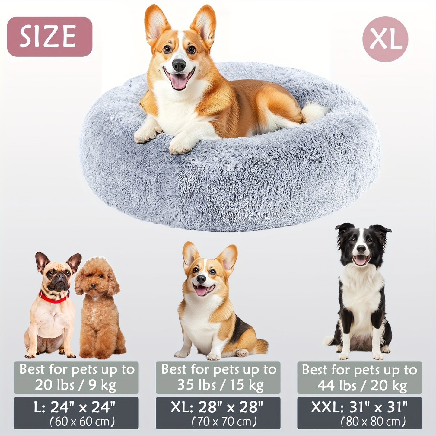 Calming Dog & Cat Bed, Donut Cuddler Warming Cozy Soft Round Bed, Fluffy Faux Fur Plush Cushion Bed For Small Medium And Large Dogs And Cats (16"/20"/24"/28"/31"/39")