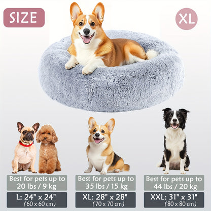 Calming Dog & Cat Bed, Donut Cuddler Warming Cozy Soft Round Bed, Fluffy Faux Fur Plush Cushion Bed For Small Medium And Large Dogs And Cats (16"/20"/24"/28"/31"/39")