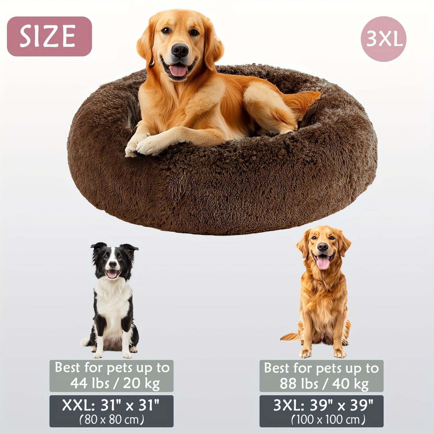 Calming Dog & Cat Bed, Donut Cuddler Warming Cozy Soft Round Bed, Fluffy Faux Fur Plush Cushion Bed For Small Medium And Large Dogs And Cats (16"/20"/24"/28"/31"/39")