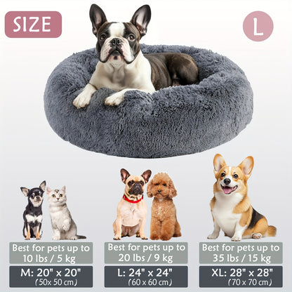 Calming Dog & Cat Bed, Donut Cuddler Warming Cozy Soft Round Bed, Fluffy Faux Fur Plush Cushion Bed For Small Medium And Large Dogs And Cats (16"/20"/24"/28"/31"/39")