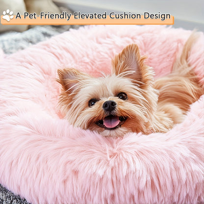 Calming Dog & Cat Bed, Donut Cuddler Warming Cozy Soft Round Bed, Fluffy Faux Fur Plush Cushion Bed For Small Medium And Large Dogs And Cats (16"/20"/24"/28"/31"/39")