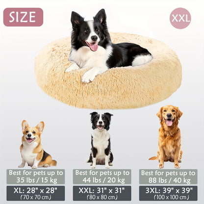 Calming Dog & Cat Bed, Donut Cuddler Warming Cozy Soft Round Bed, Fluffy Faux Fur Plush Cushion Bed For Small Medium And Large Dogs And Cats (16"/20"/24"/28"/31"/39")