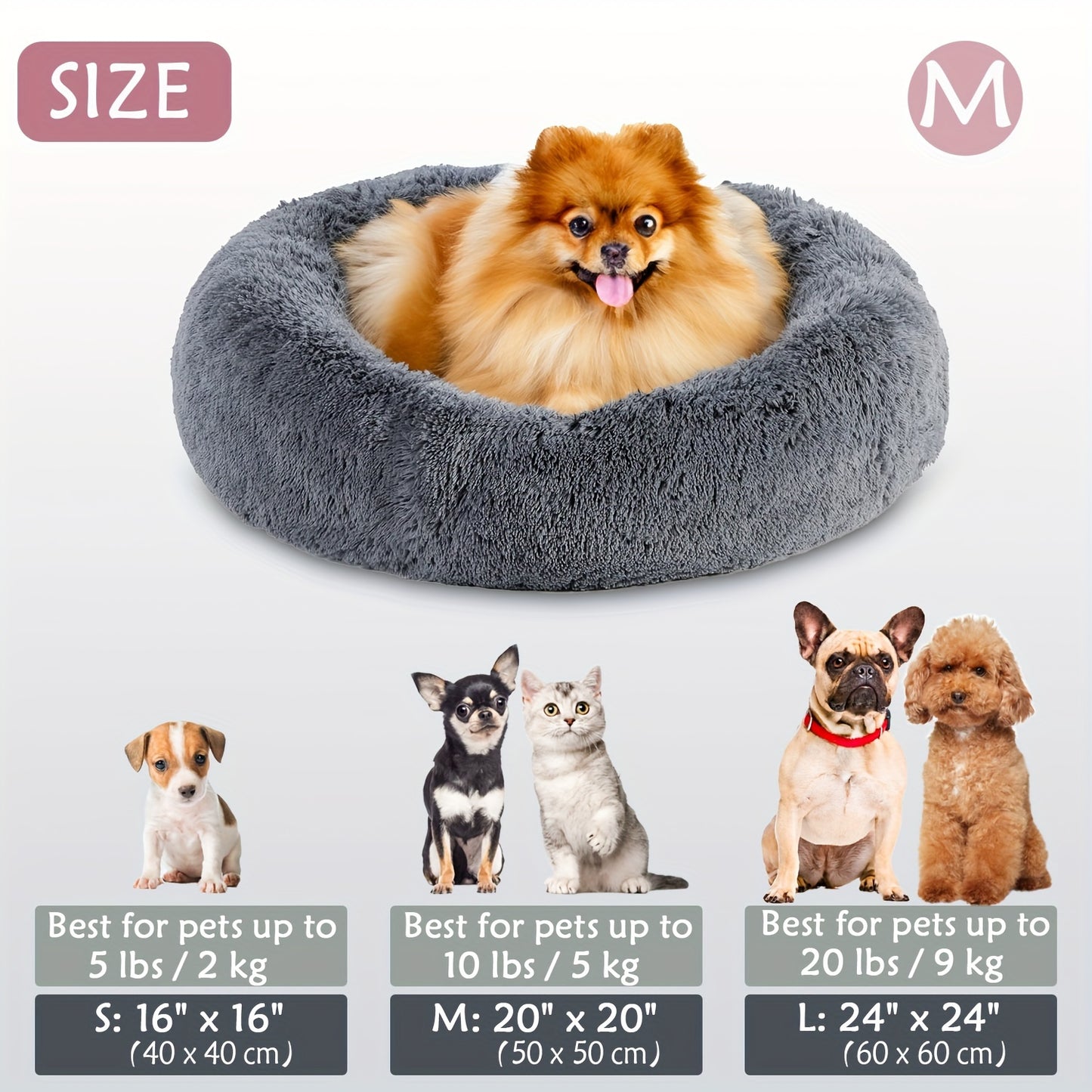 Calming Dog & Cat Bed, Donut Cuddler Warming Cozy Soft Round Bed, Fluffy Faux Fur Plush Cushion Bed For Small Medium And Large Dogs And Cats (16"/20"/24"/28"/31"/39")