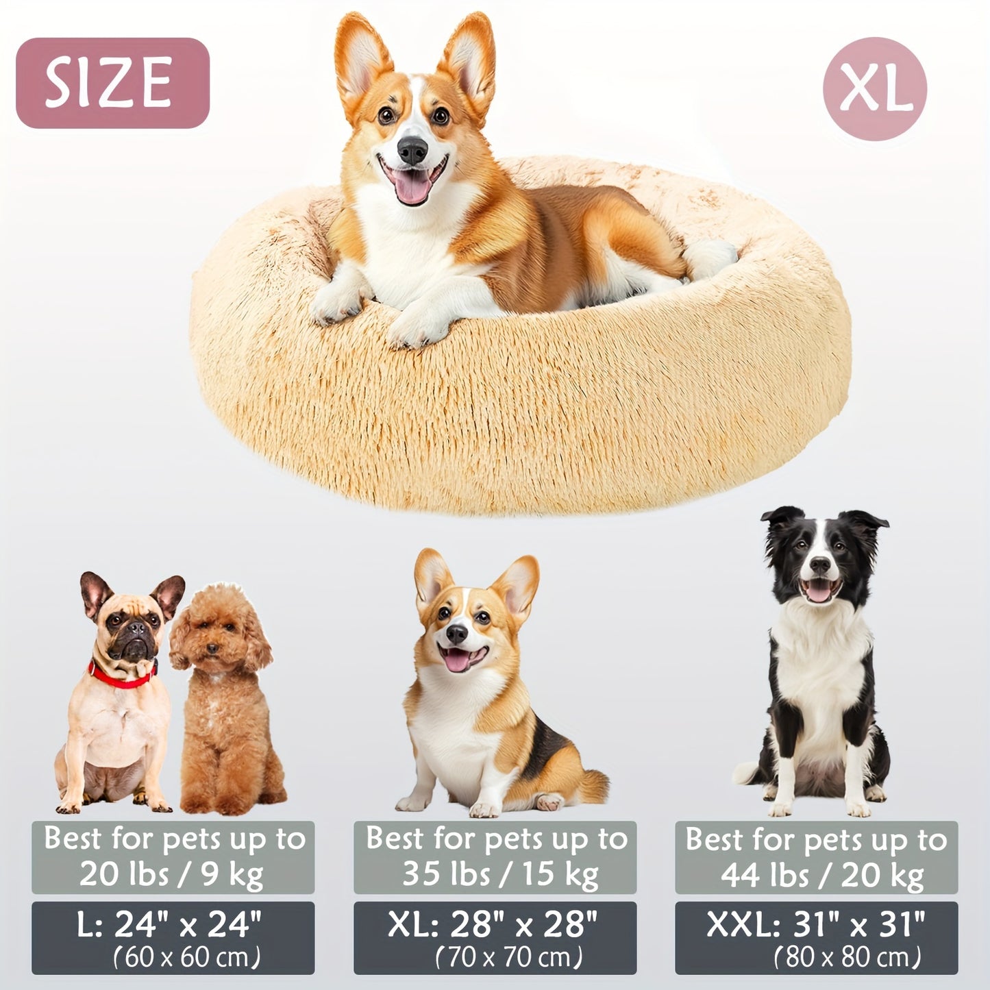 Calming Dog & Cat Bed, Donut Cuddler Warming Cozy Soft Round Bed, Fluffy Faux Fur Plush Cushion Bed For Small Medium And Large Dogs And Cats (16"/20"/24"/28"/31"/39")