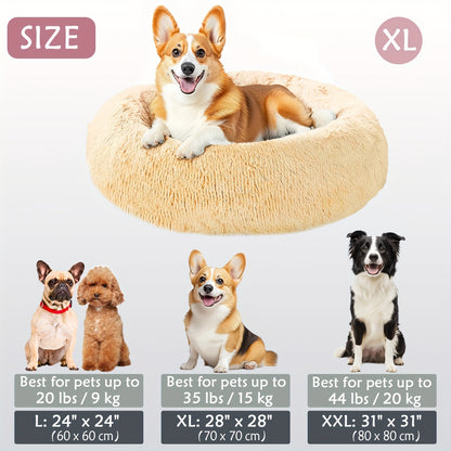 Calming Dog & Cat Bed, Donut Cuddler Warming Cozy Soft Round Bed, Fluffy Faux Fur Plush Cushion Bed For Small Medium And Large Dogs And Cats (16"/20"/24"/28"/31"/39")