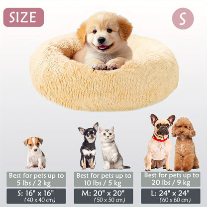 Calming Dog & Cat Bed, Donut Cuddler Warming Cozy Soft Round Bed, Fluffy Faux Fur Plush Cushion Bed For Small Medium And Large Dogs And Cats (16"/20"/24"/28"/31"/39")