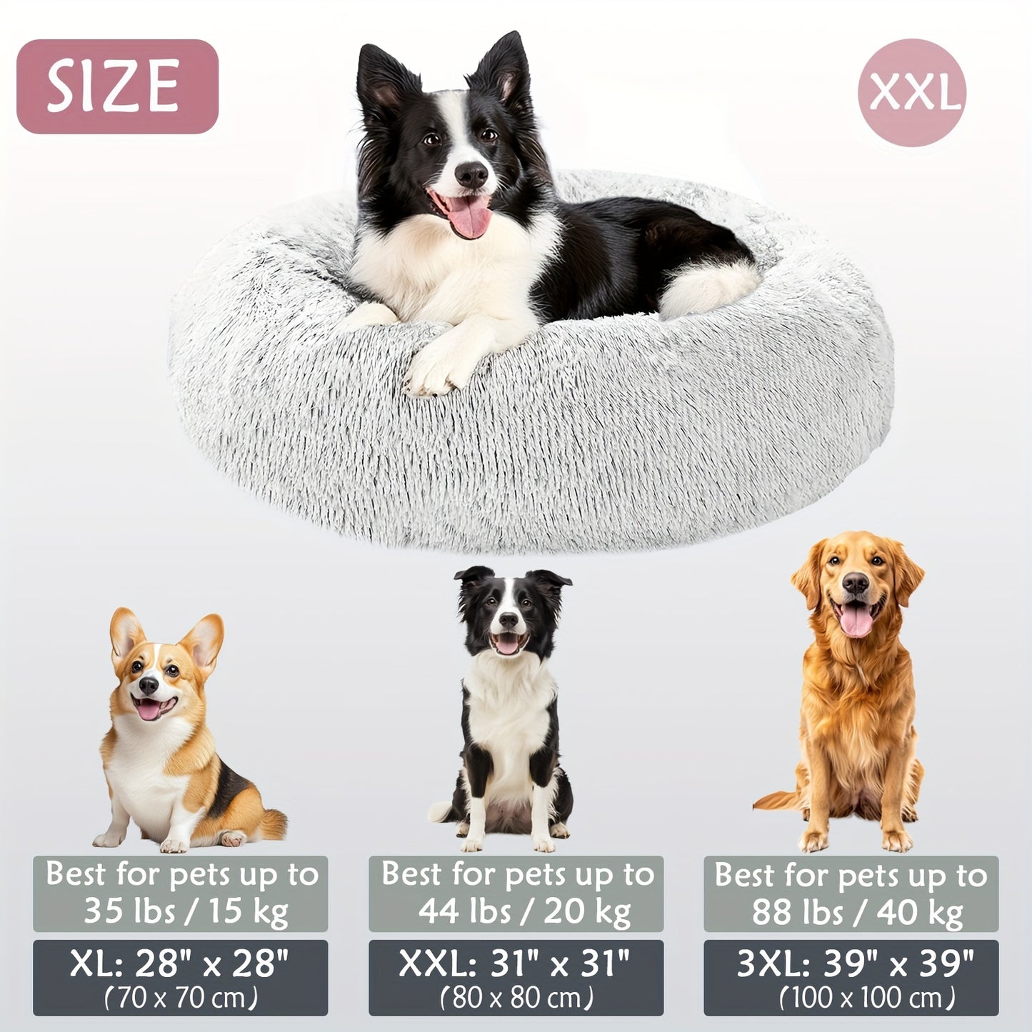 Calming Dog & Cat Bed, Donut Cuddler Warming Cozy Soft Round Bed, Fluffy Faux Fur Plush Cushion Bed For Small Medium And Large Dogs And Cats (16"/20"/24"/28"/31"/39")