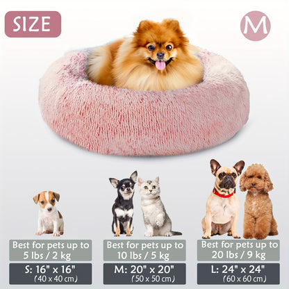 Calming Dog & Cat Bed, Donut Cuddler Warming Cozy Soft Round Bed, Fluffy Faux Fur Plush Cushion Bed For Small Medium And Large Dogs And Cats (16"/20"/24"/28"/31"/39")