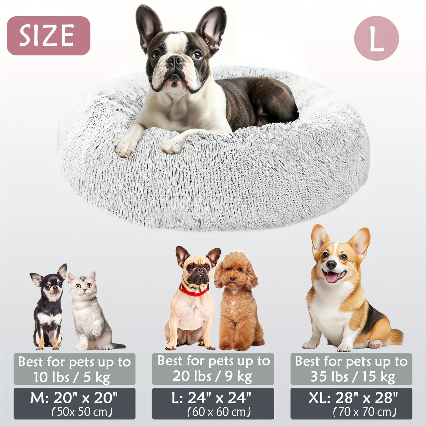 Calming Dog & Cat Bed, Donut Cuddler Warming Cozy Soft Round Bed, Fluffy Faux Fur Plush Cushion Bed For Small Medium And Large Dogs And Cats (16"/20"/24"/28"/31"/39")