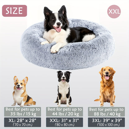 Calming Dog & Cat Bed, Donut Cuddler Warming Cozy Soft Round Bed, Fluffy Faux Fur Plush Cushion Bed For Small Medium And Large Dogs And Cats (16"/20"/24"/28"/31"/39")
