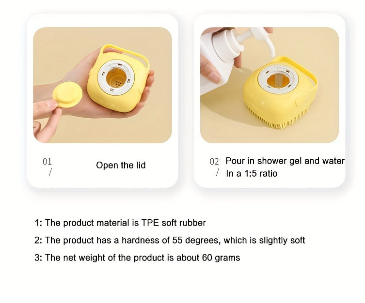 Pet Shampoo Brush, Silicone Massage Rubber Bath Comb With Shampoo Storage For Dog & Cat Grooming Tool