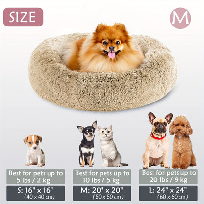Calming Dog & Cat Bed, Donut Cuddler Warming Cozy Soft Round Bed, Fluffy Faux Fur Plush Cushion Bed For Small Medium And Large Dogs And Cats (16"/20"/24"/28"/31"/39")