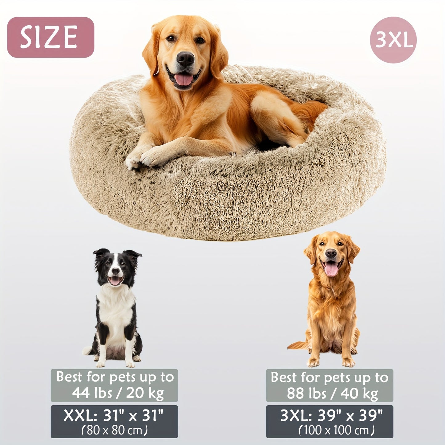 Calming Dog & Cat Bed, Donut Cuddler Warming Cozy Soft Round Bed, Fluffy Faux Fur Plush Cushion Bed For Small Medium And Large Dogs And Cats (16"/20"/24"/28"/31"/39")
