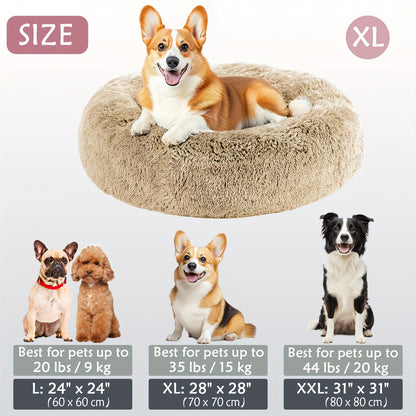 Calming Dog & Cat Bed, Donut Cuddler Warming Cozy Soft Round Bed, Fluffy Faux Fur Plush Cushion Bed For Small Medium And Large Dogs And Cats (16"/20"/24"/28"/31"/39")