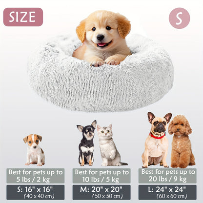 Calming Dog & Cat Bed, Donut Cuddler Warming Cozy Soft Round Bed, Fluffy Faux Fur Plush Cushion Bed For Small Medium And Large Dogs And Cats (16"/20"/24"/28"/31"/39")