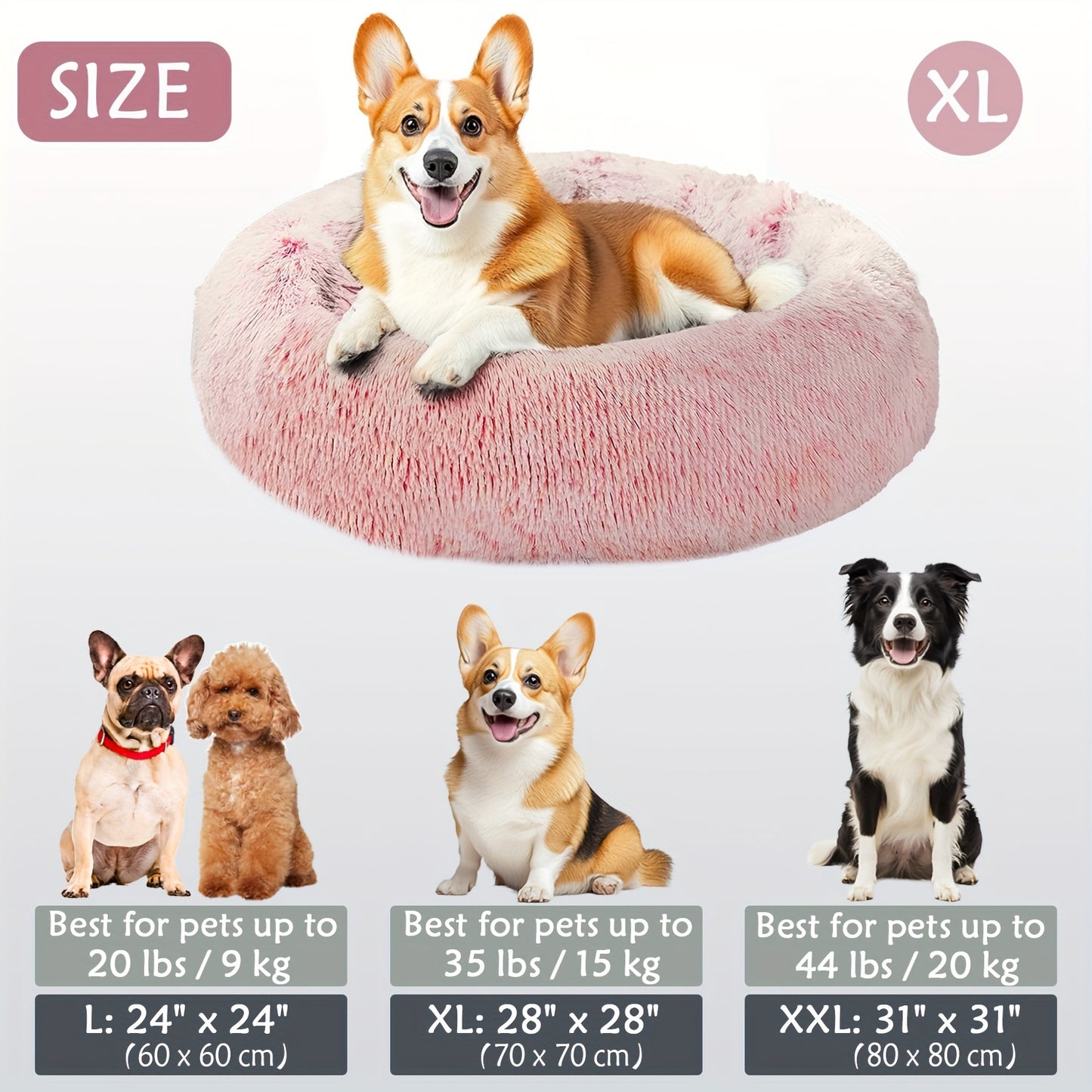 Calming Dog & Cat Bed, Donut Cuddler Warming Cozy Soft Round Bed, Fluffy Faux Fur Plush Cushion Bed For Small Medium And Large Dogs And Cats (16"/20"/24"/28"/31"/39")