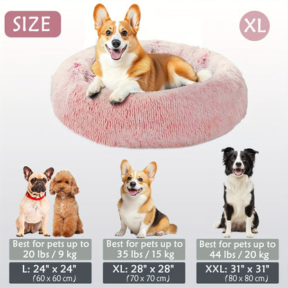 Calming Dog & Cat Bed, Donut Cuddler Warming Cozy Soft Round Bed, Fluffy Faux Fur Plush Cushion Bed For Small Medium And Large Dogs And Cats (16"/20"/24"/28"/31"/39")