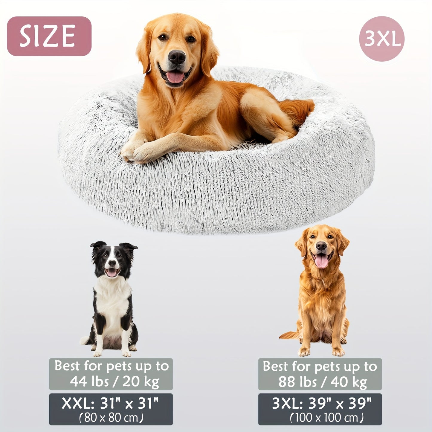 Calming Dog & Cat Bed, Donut Cuddler Warming Cozy Soft Round Bed, Fluffy Faux Fur Plush Cushion Bed For Small Medium And Large Dogs And Cats (16"/20"/24"/28"/31"/39")
