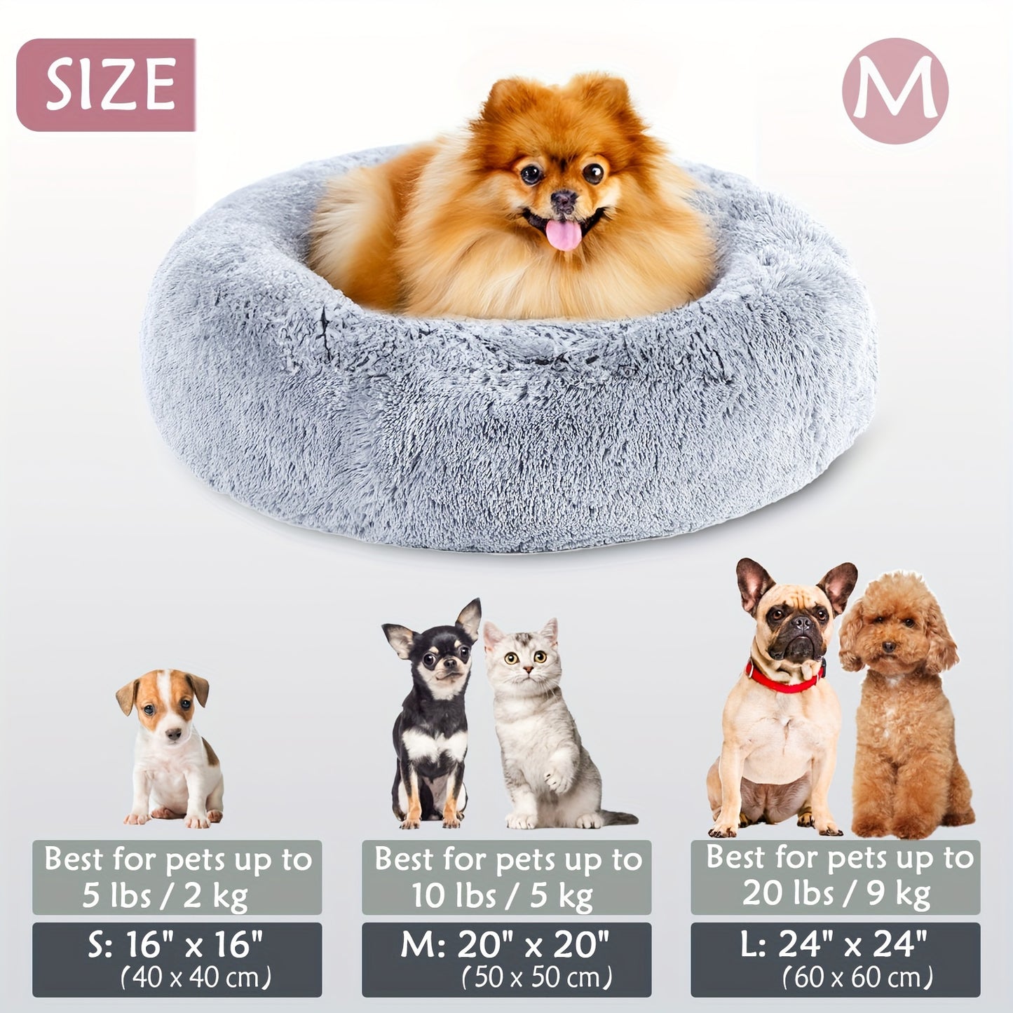Calming Dog & Cat Bed, Donut Cuddler Warming Cozy Soft Round Bed, Fluffy Faux Fur Plush Cushion Bed For Small Medium And Large Dogs And Cats (16"/20"/24"/28"/31"/39")