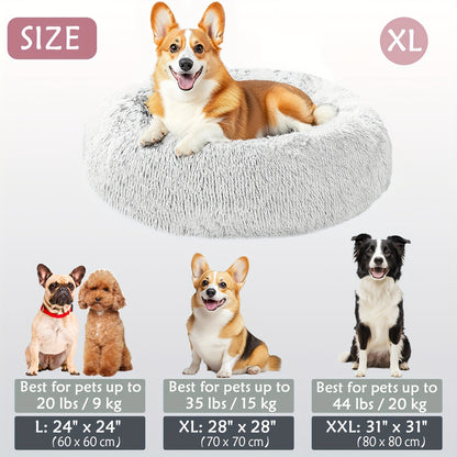Calming Dog & Cat Bed, Donut Cuddler Warming Cozy Soft Round Bed, Fluffy Faux Fur Plush Cushion Bed For Small Medium And Large Dogs And Cats (16"/20"/24"/28"/31"/39")