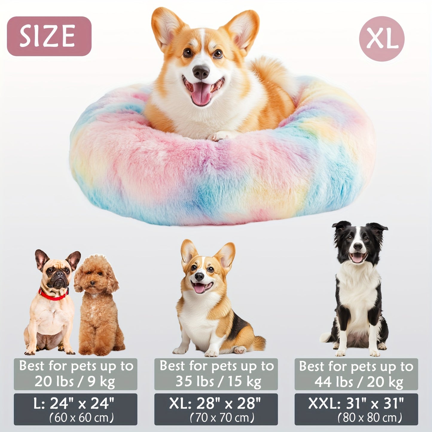 Calming Dog & Cat Bed, Donut Cuddler Warming Cozy Soft Round Bed, Fluffy Faux Fur Plush Cushion Bed For Small Medium And Large Dogs And Cats (16"/20"/24"/28"/31"/39")
